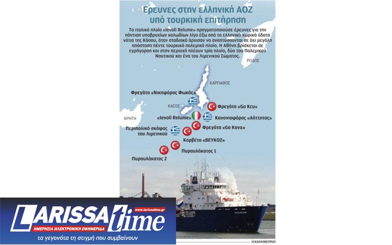 Σκηνικό έντασης από Αγκυρα στην Κάσο – Πέντε τουρκικά πολεμικά στην περιοχή