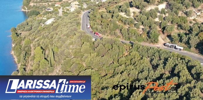 Αεροφωτογραφία που δείχνει το σημείο της Ε.Ο. όπου έγινε το τροχαίο στην Ηγουμενίτσα