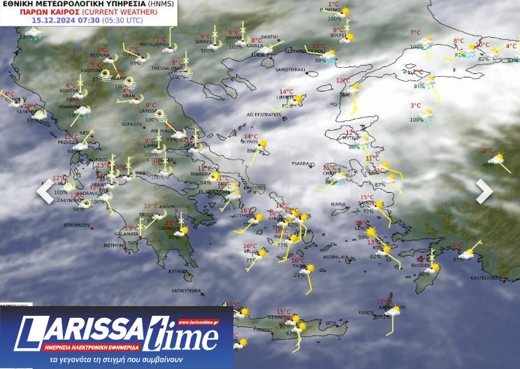 Εικόνα που δείχνει χάρτη της ΕΜΥ με την κατεύθυνση των ανέμων για την Κυριακή