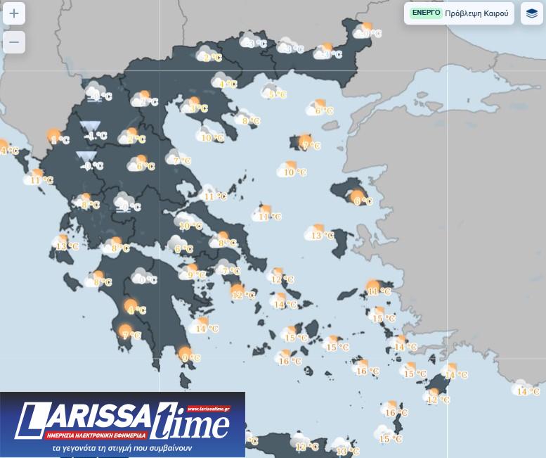 Εικόνα που δείχνει χάρτη της ΕΜΥ με τις μέσες θερμοκρασίες για την Κυριακή