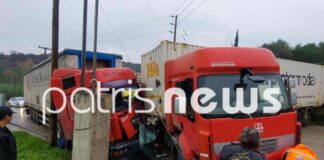 Σοβαρό τροχαίο με δύο νταλίκες στην Πατρών–Πύργου – Τραυματίστηκε ένας οδηγός