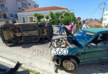 Σοβαρό τροχαίο στα Χανιά: Σύγκρουση δύο οχημάτων, ανετράπη το ένα