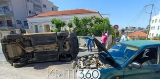 Σοβαρό τροχαίο στα Χανιά: Σύγκρουση δύο οχημάτων, ανετράπη το ένα