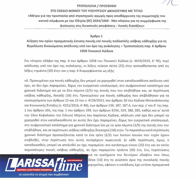Βουλή: Τροπολογία για την αύξηση των ισοβίων στα 30 έτη-1